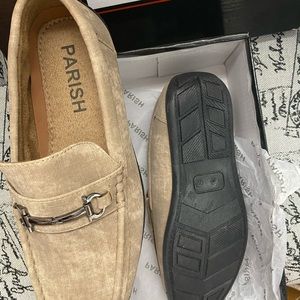 Brand new beige suede Parish brand loafers